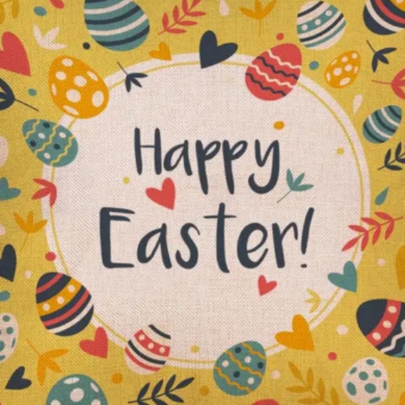 NEW RETRO DECORATED EASTER EGGS "HAPPY EASTER" LINEN PILLOW COVER 17.7" X 17.7" - Picture 3 of 3